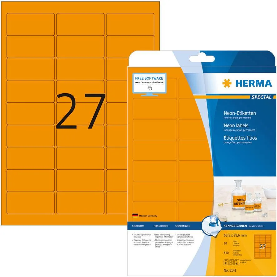 Herma 540 Αυτοκόλλητες Ετικέτες Α4 Ορθογώνιες 5141 63.5x29.6mm Herma 540 Αυτοκόλλητες Ετικέτες Α4 Ορθογώνιες 5141 63.5x29.6mm - Image 1