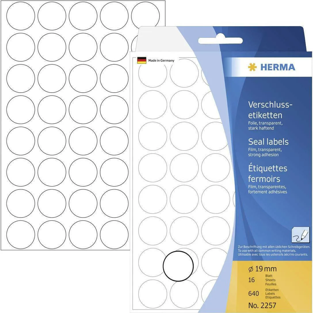 Herma 640τμχ Αυτοκόλλητες Ετικέτες 2257 Στρογγυλές σε Διάφανο Χρώμα 19mm Herma 640τμχ Αυτοκόλλητες Ετικέτες 2257 Στρογγυλές σε Διάφανο Χρώμα 19mm - Image 1