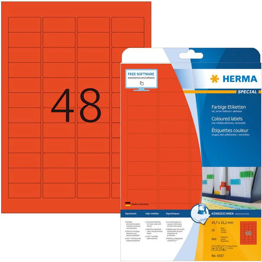 Herma 960 Αυτοκόλλητες Ετικέτες Α4 Ορθογώνιες 4367 45.7x21.2mm Herma 960 Αυτοκόλλητες Ετικέτες Α4 Ορθογώνιες 4367 45.7x21.2mm - Image 1