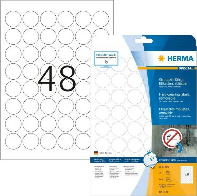 Herma 960 Αυτοκόλλητες Ετικέτες Α4 Στρογγυλές 4571 30mm Herma 960 Αυτοκόλλητες Ετικέτες Α4 Στρογγυλές 4571 30mm - Image 1