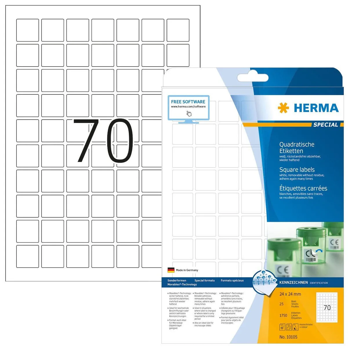 Herma Αυτοκόλλητες Ετικέτες Α4 Ορθογώνιες 1750 24x24mm Herma Αυτοκόλλητες Ετικέτες Α4 Ορθογώνιες 1750 24x24mm - Image 1