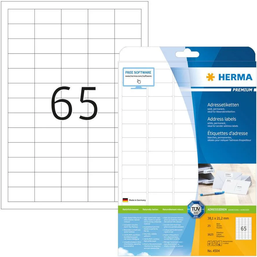 Herma Αυτοκόλλητες Ετικέτες Α4 Ορθογώνιες 4504 38.1x21.2mm Herma Αυτοκόλλητες Ετικέτες Α4 Ορθογώνιες 4504 38.1x21.2mm - Image 1