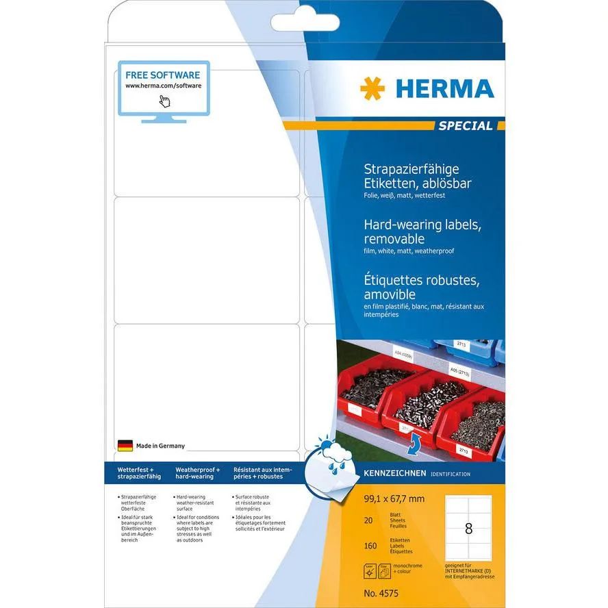 Herma Αυτοκόλλητες Ετικέτες Α4 Ορθογώνιες 4575 99.1x67mm Herma Αυτοκόλλητες Ετικέτες Α4 Ορθογώνιες 4575 99.1x67mm - Image 1