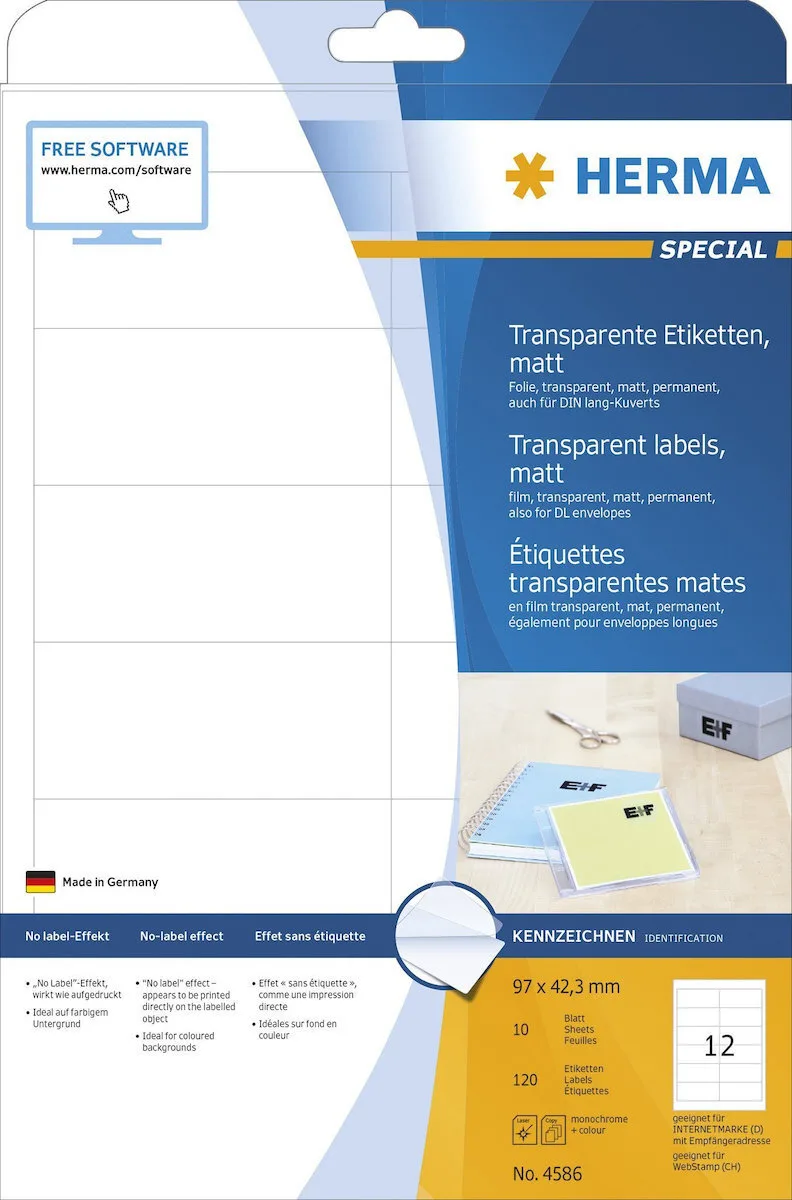 Herma Αυτοκόλλητες Ετικέτες Α4 Ορθογώνιες 4586 97x42.3mm Herma Αυτοκόλλητες Ετικέτες Α4 Ορθογώνιες 4586 97x42.3mm - Image 1