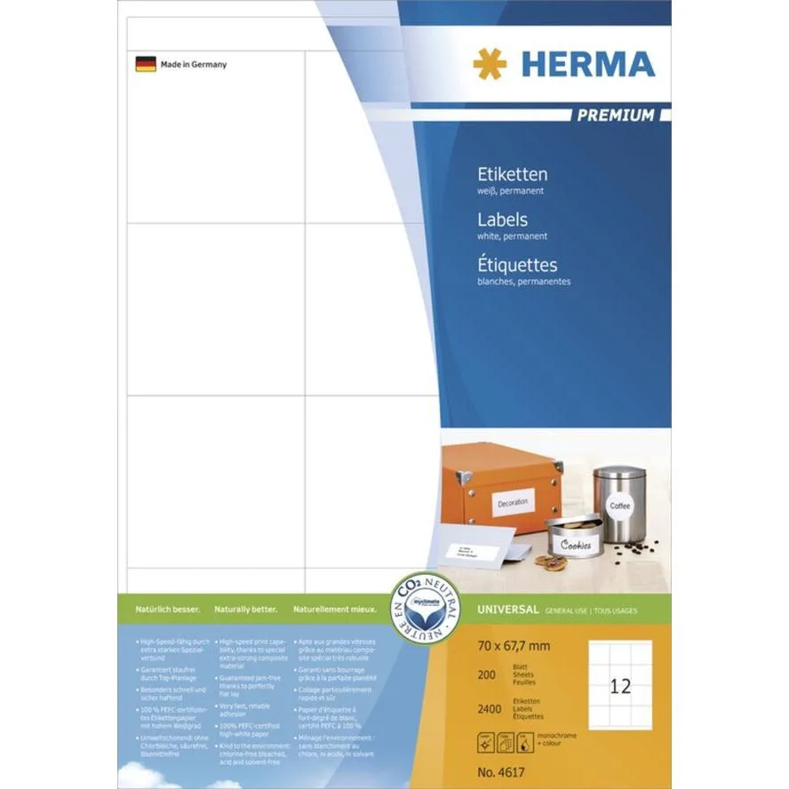 Herma Αυτοκόλλητες Ετικέτες Α4 Ορθογώνιες 4617 70x67.7mm Herma Αυτοκόλλητες Ετικέτες Α4 Ορθογώνιες 4617 70x67.7mm - Image 1
