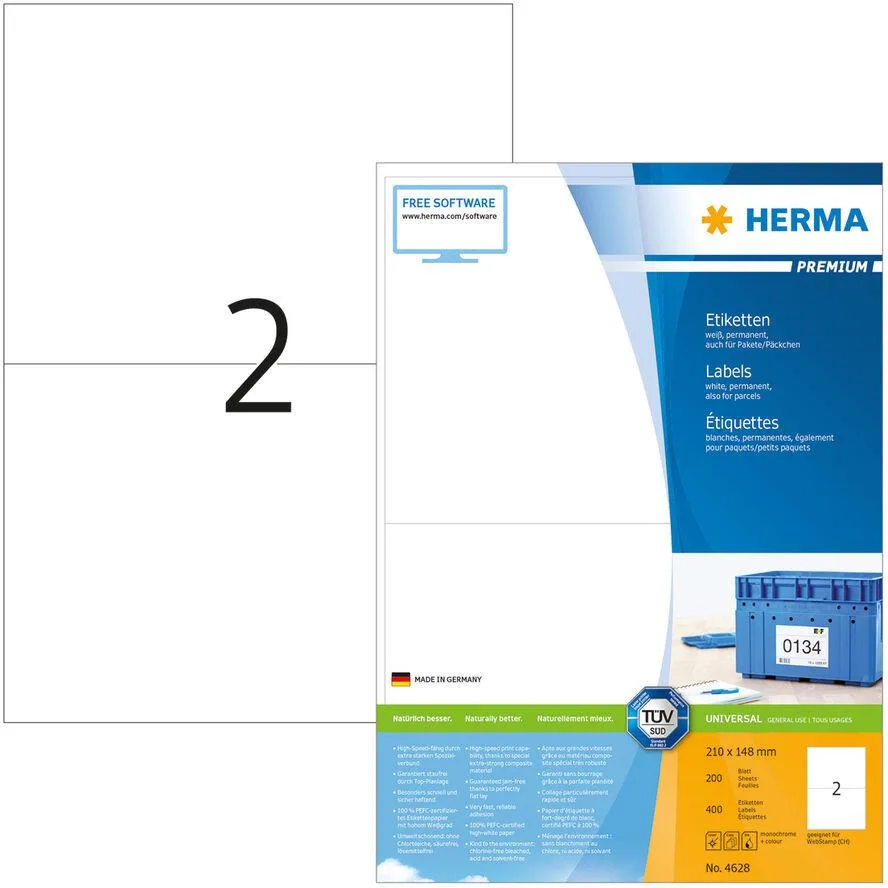 Herma Αυτοκόλλητες Ετικέτες Α4 Ορθογώνιες 4628 210x148mm Herma Αυτοκόλλητες Ετικέτες Α4 Ορθογώνιες 4628 210x148mm - Image 1