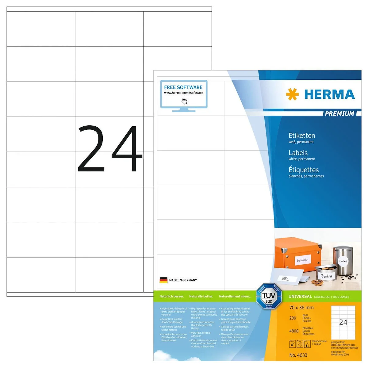 Herma Αυτοκόλλητες Ετικέτες Α4 Ορθογώνιες 4633 70x36mm Herma Αυτοκόλλητες Ετικέτες Α4 Ορθογώνιες 4633 70x36mm - Image 1
