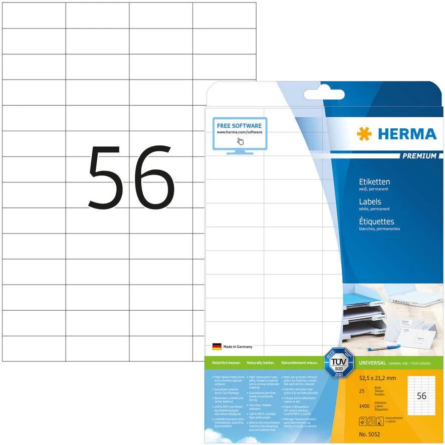 Herma Αυτοκόλλητες Ετικέτες Α4 Ορθογώνιες 5052 52.5x21.2mm Herma Αυτοκόλλητες Ετικέτες Α4 Ορθογώνιες 5052 52.5x21.2mm - Image 1