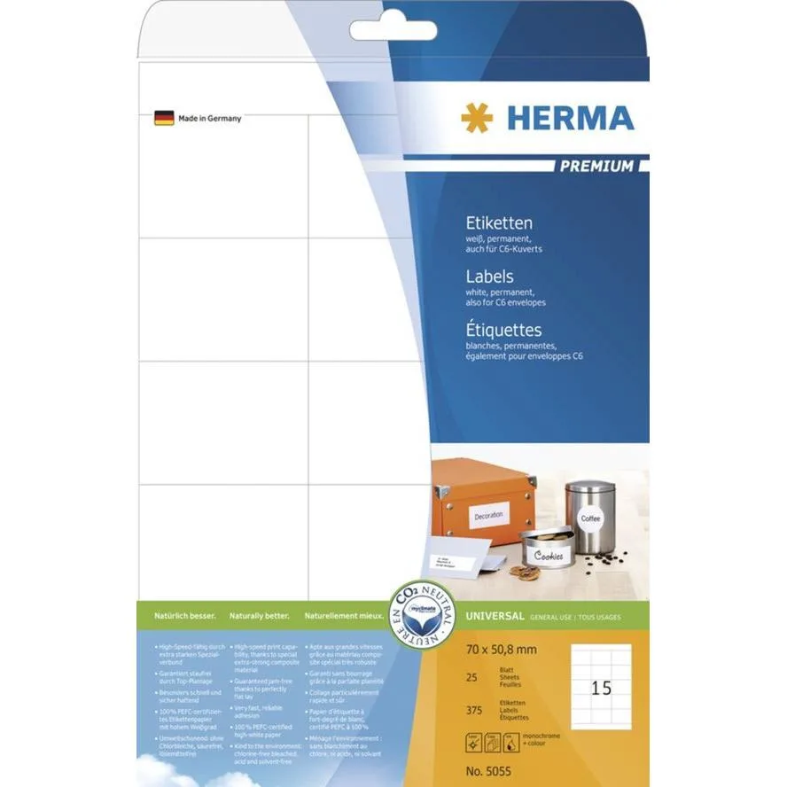 Herma Αυτοκόλλητες Ετικέτες Α4 Ορθογώνιες 5055 70x50.8mm Herma Αυτοκόλλητες Ετικέτες Α4 Ορθογώνιες 5055 70x50.8mm - Image 1