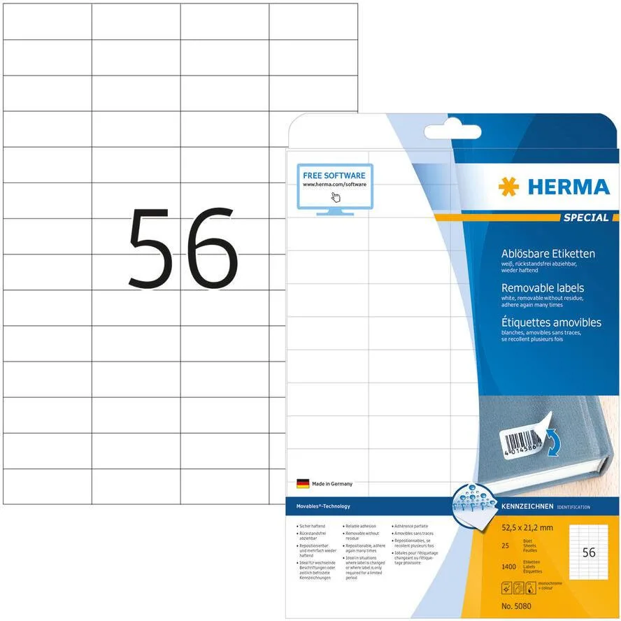 Herma Αυτοκόλλητες Ετικέτες Α4 Ορθογώνιες 5080 52.5x21.2mm Herma Αυτοκόλλητες Ετικέτες Α4 Ορθογώνιες 5080 52.5x21.2mm - Image 1