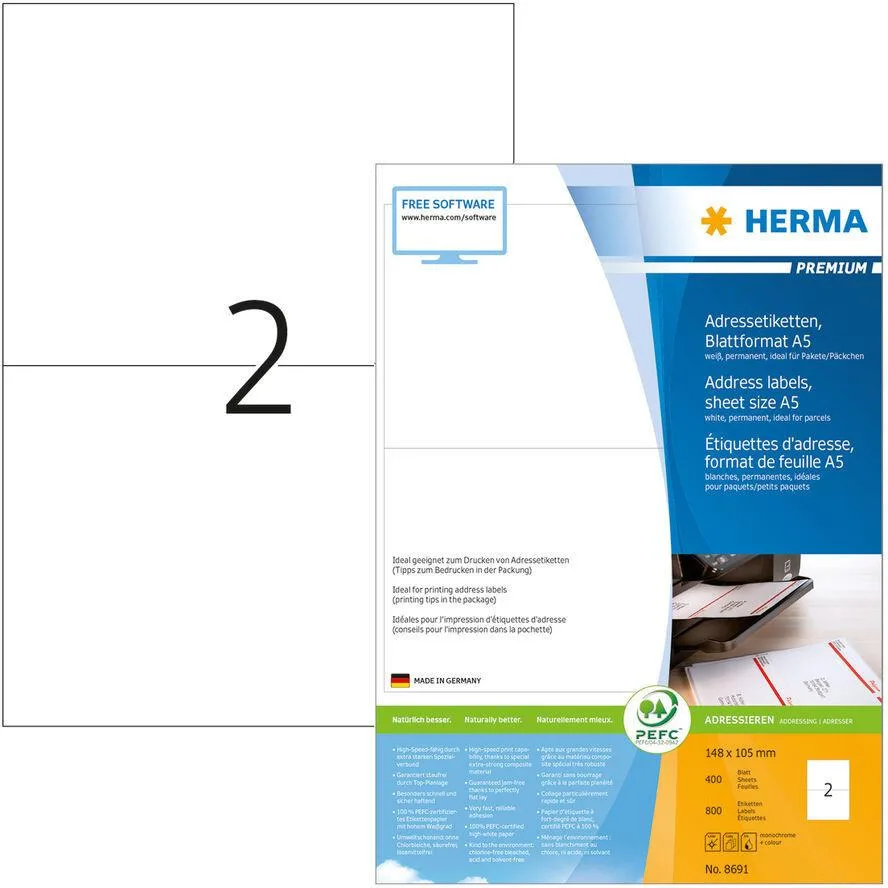 Herma Αυτοκόλλητες Ετικέτες Α4 Ορθογώνιες 8691 105x148mm Herma Αυτοκόλλητες Ετικέτες Α4 Ορθογώνιες 8691 105x148mm - Image 1