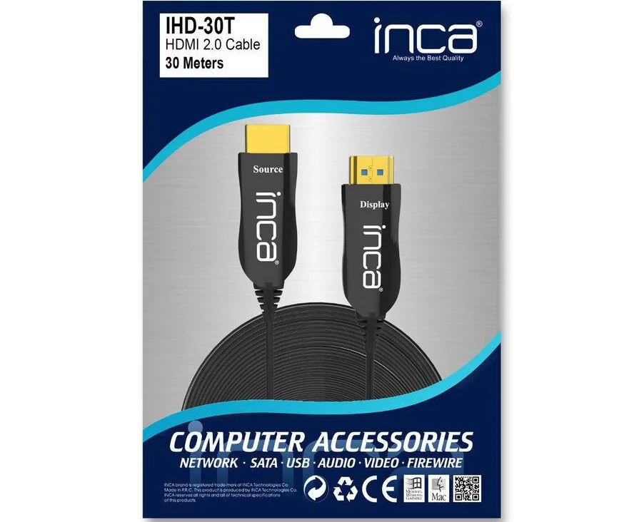 Inca HDMI 2.0 Premium High Speed 4K 60Hz HDR Cable HDMI male - HDMI male 30m Μαύρο IHD-30T Inca HDMI 2.0 Premium High Speed 4K 60Hz HDR Cable HDMI male - HDMI male 30m Μαύρο IHD-30T - Image 1
