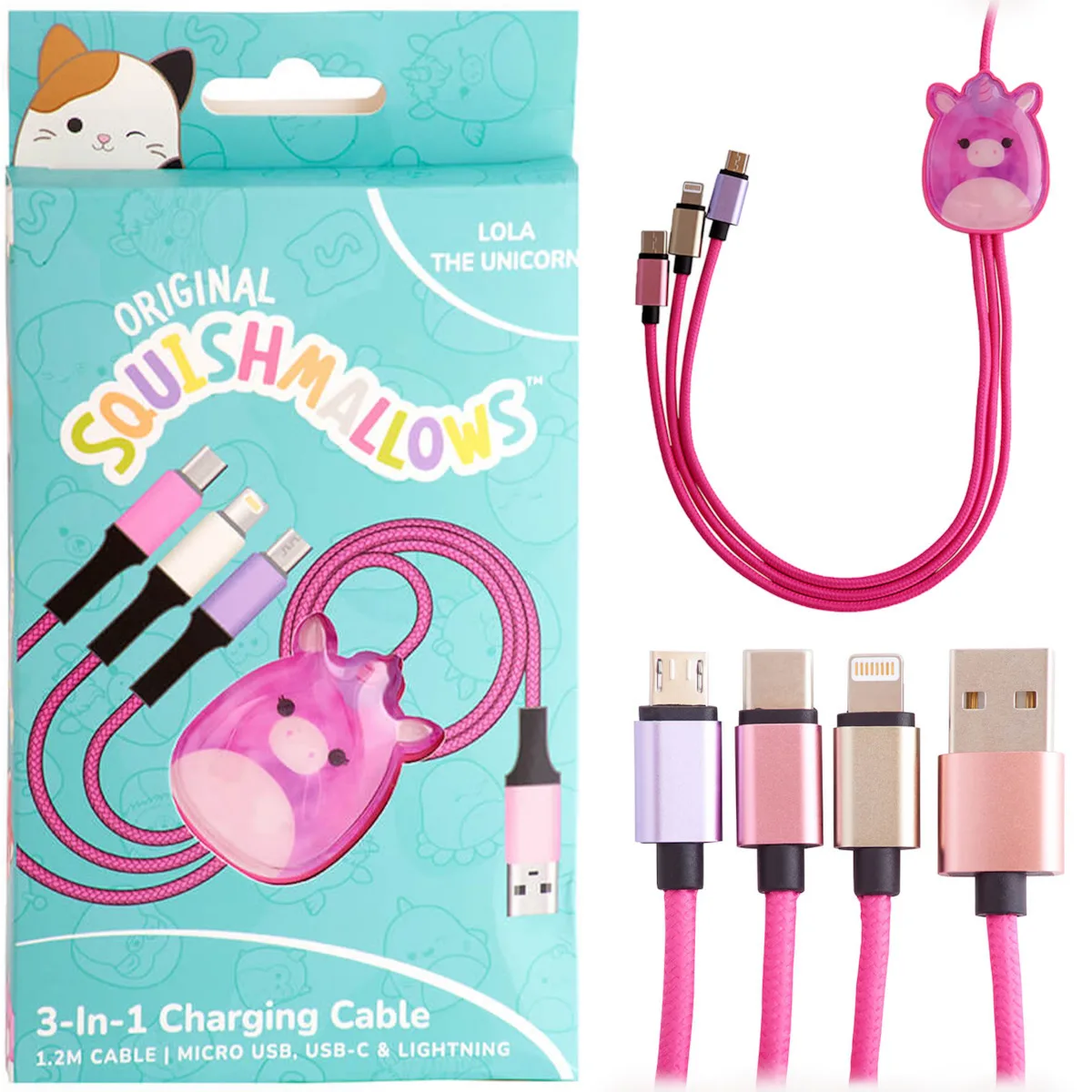 Jazwares Braided USB to Type-C / micro USB / Lightning Cable 2A Ροζ 1.2m B04413 Jazwares Braided USB to Type-C / micro USB / Lightning Cable 2A Ροζ 1.2m B04413 - Image 1