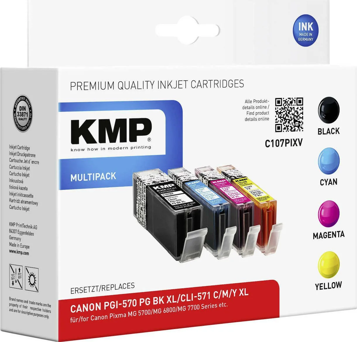 KMP C107PIXV Πακέτο Συμβατών Μελανιών Εκτυπωτή InkJet Canon PGI-570/CLI-571XL Πολλαπλό (Color) / Μαύρο 4τμχ 1567,005 KMP C107PIXV Πακέτο Συμβατών Μελανιών Εκτυπωτή InkJet Canon PGI-570/CLI-571XL Πολλαπλό (Color) / Μαύρο 4τμχ 1567,005 - Image 1