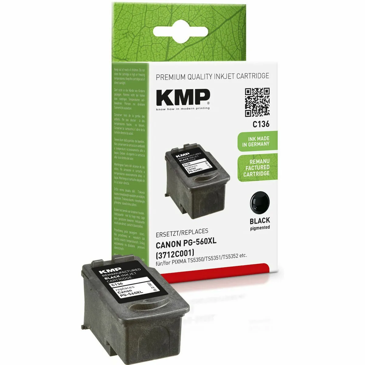 KMP C136 Συμβατό Μελάνι Εκτυπωτή InkJet Canon PG-560 XL Μαύρο 1τμχ 1581,4001 KMP C136 Συμβατό Μελάνι Εκτυπωτή InkJet Canon PG-560 XL Μαύρο 1τμχ 1581,4001 - Image 1