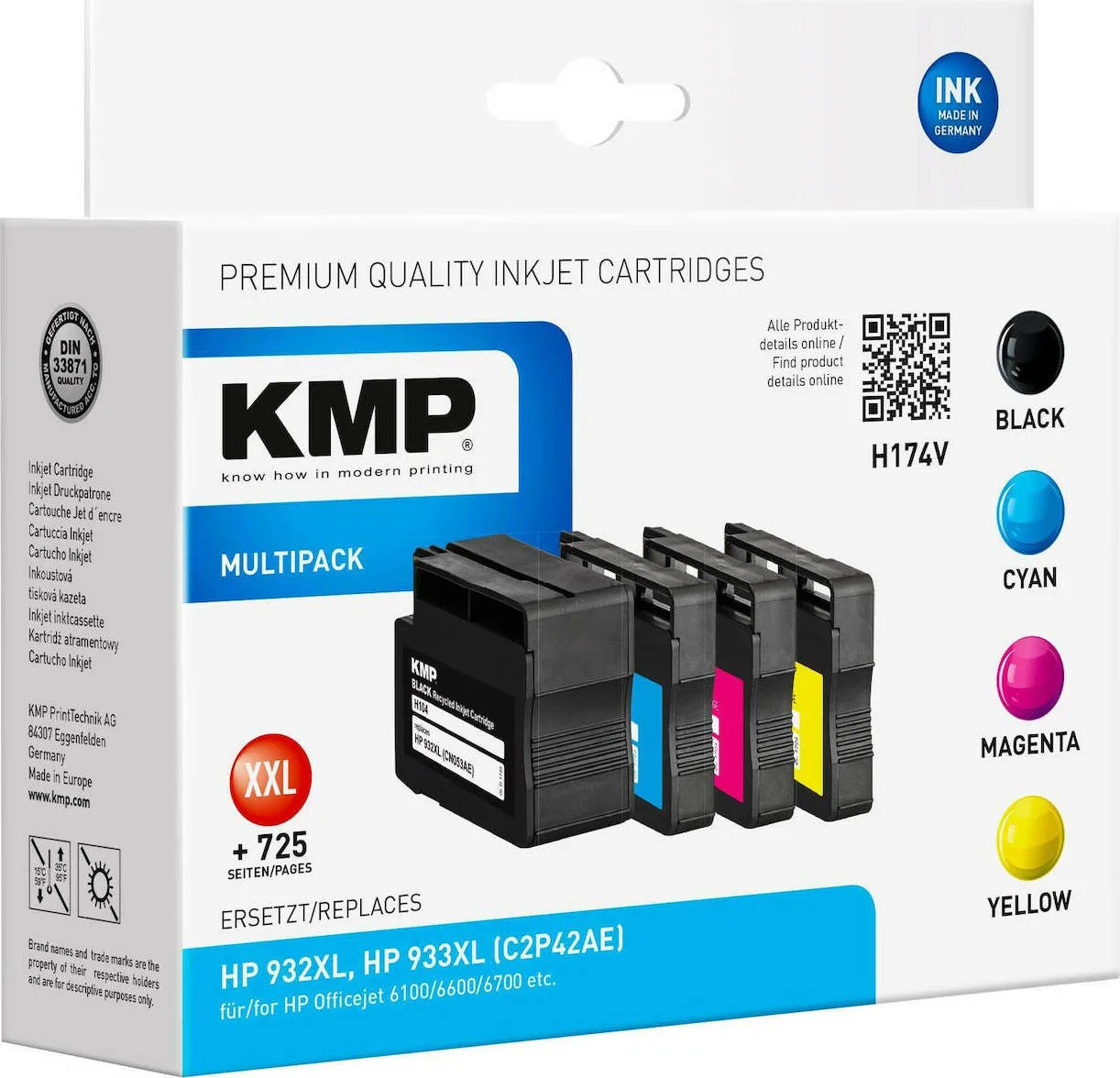 KMP H174V Πακέτο Συμβατών Μελανιών Εκτυπωτή InkJet HP 932XL/933XL C2P42AE Πολλαπλό (Color) / Μαύρο KMP H174V Πακέτο Συμβατών Μελανιών Εκτυπωτή InkJet HP 932XL/933XL C2P42AE Πολλαπλό (Color) / Μαύρο - Image 1