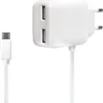 LogiLink Φορτιστής με Ενσωματωμένο Καλώδιο micro USB Λευκός (PA0157)