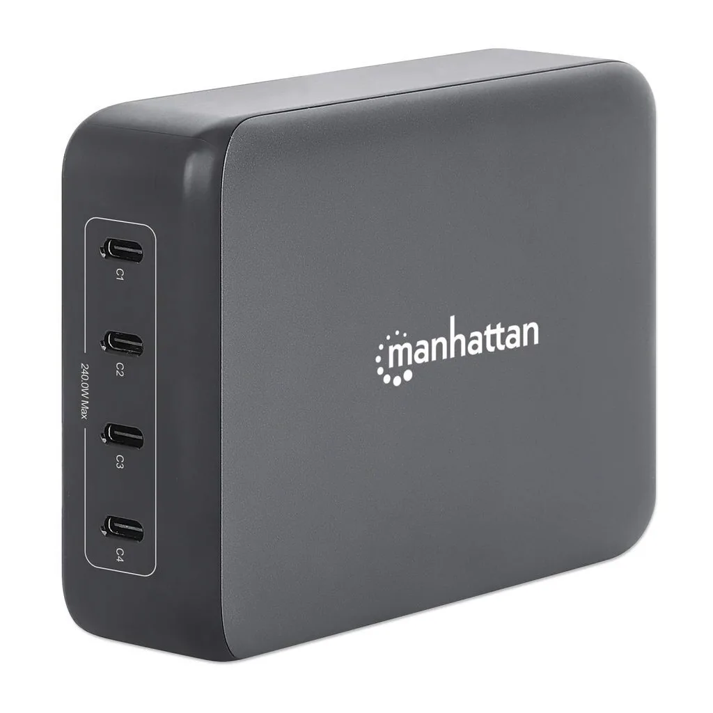 Manhattan Βάση Φόρτισης GaN με 4 Θύρες USB-C 240W Power Delivery σε Μαύρο χρώμα (102667) Manhattan Βάση Φόρτισης GaN με 4 Θύρες USB-C 240W Power Delivery σε Μαύρο χρώμα (102667) - Image 1