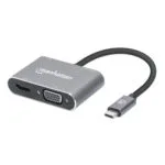 Manhattan USB-C Docking Station με HDMI 4K PD και σύνδεση 2 Οθονών Γκρι (130691)