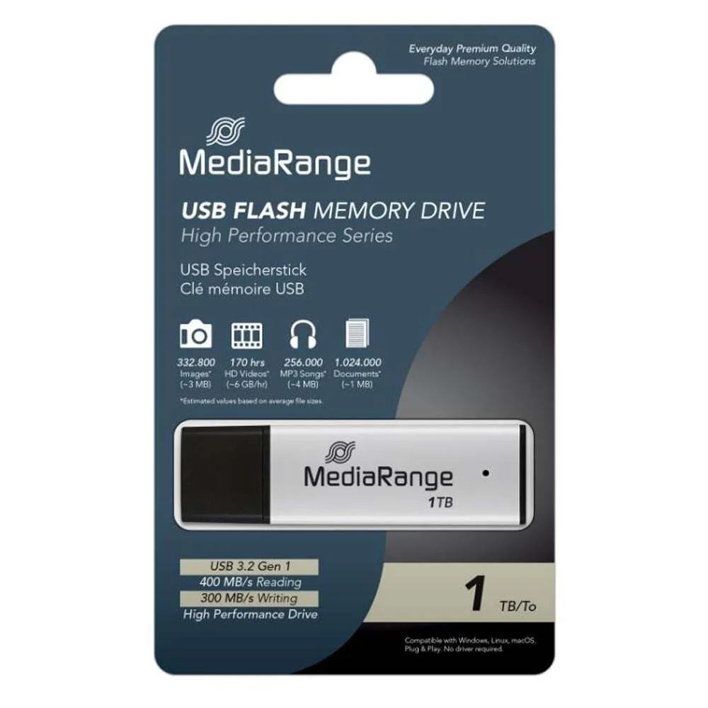 MediaRange 1.0TB USB 3.2 Stick Μαύρο MediaRange 1.0TB USB 3.2 Stick Μαύρο - Image 1