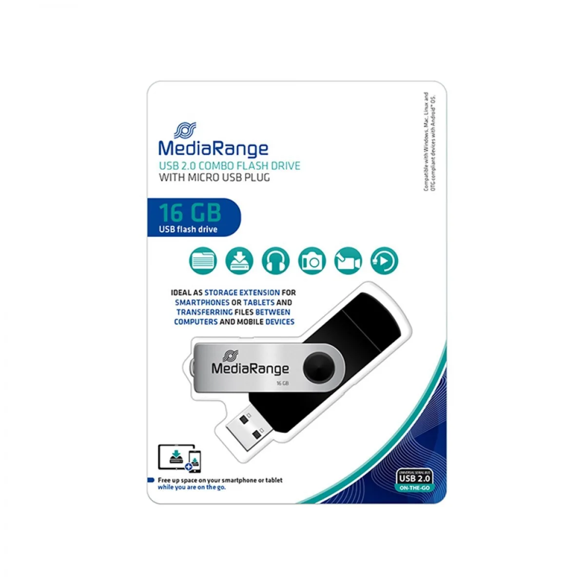 MediaRange 16GB USB 2.0 Stick με σύνδεση USB-A & micro USB-B Μαύρο MediaRange 16GB USB 2.0 Stick με σύνδεση USB-A & micro USB-B Μαύρο - Image 1