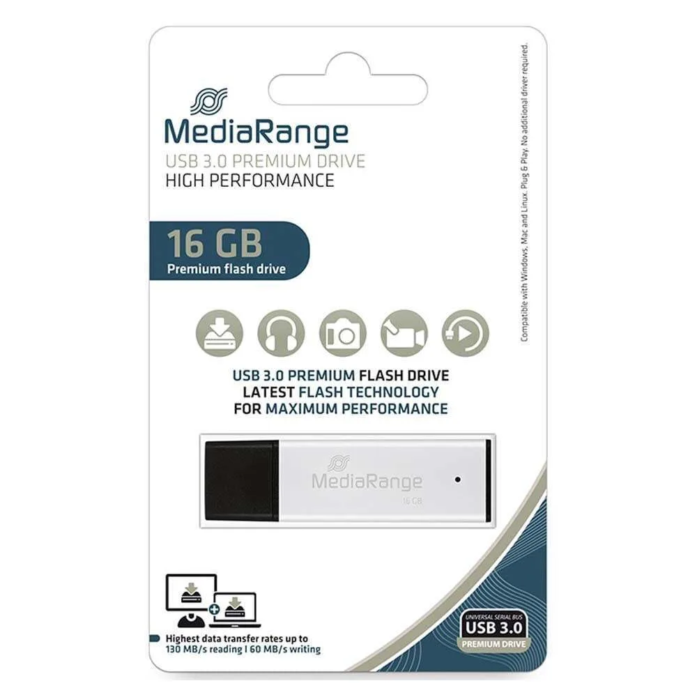 MediaRange 16GB USB 3.0 Stick Ασημί MediaRange 16GB USB 3.0 Stick Ασημί - Image 1