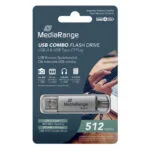MediaRange 512GB USB 3.2 Stick με σύνδεση USB-A & USB-C Ασημί
