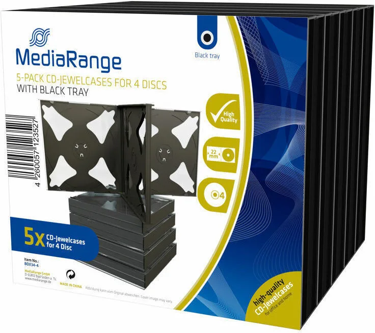Mediarange Cd Jewelcase 4 Discs 22mm Black Pack 5 Mrbox34-4 Mediarange Cd Jewelcase 4 Discs 22mm Black Pack 5 Mrbox34-4 - Image 1