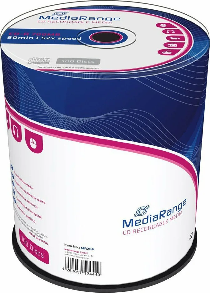 MediaRange Εγγράψιμα CD-R 52x 700MB Cake Box 100τμχ MR204 MediaRange Εγγράψιμα CD-R 52x 700MB Cake Box 100τμχ MR204 - Image 1