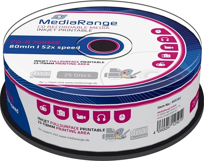 MediaRange Εγγράψιμα CD-R 52x 700MB Cake Box 25τμχ MR202 MediaRange Εγγράψιμα CD-R 52x 700MB Cake Box 25τμχ MR202 - Image 1