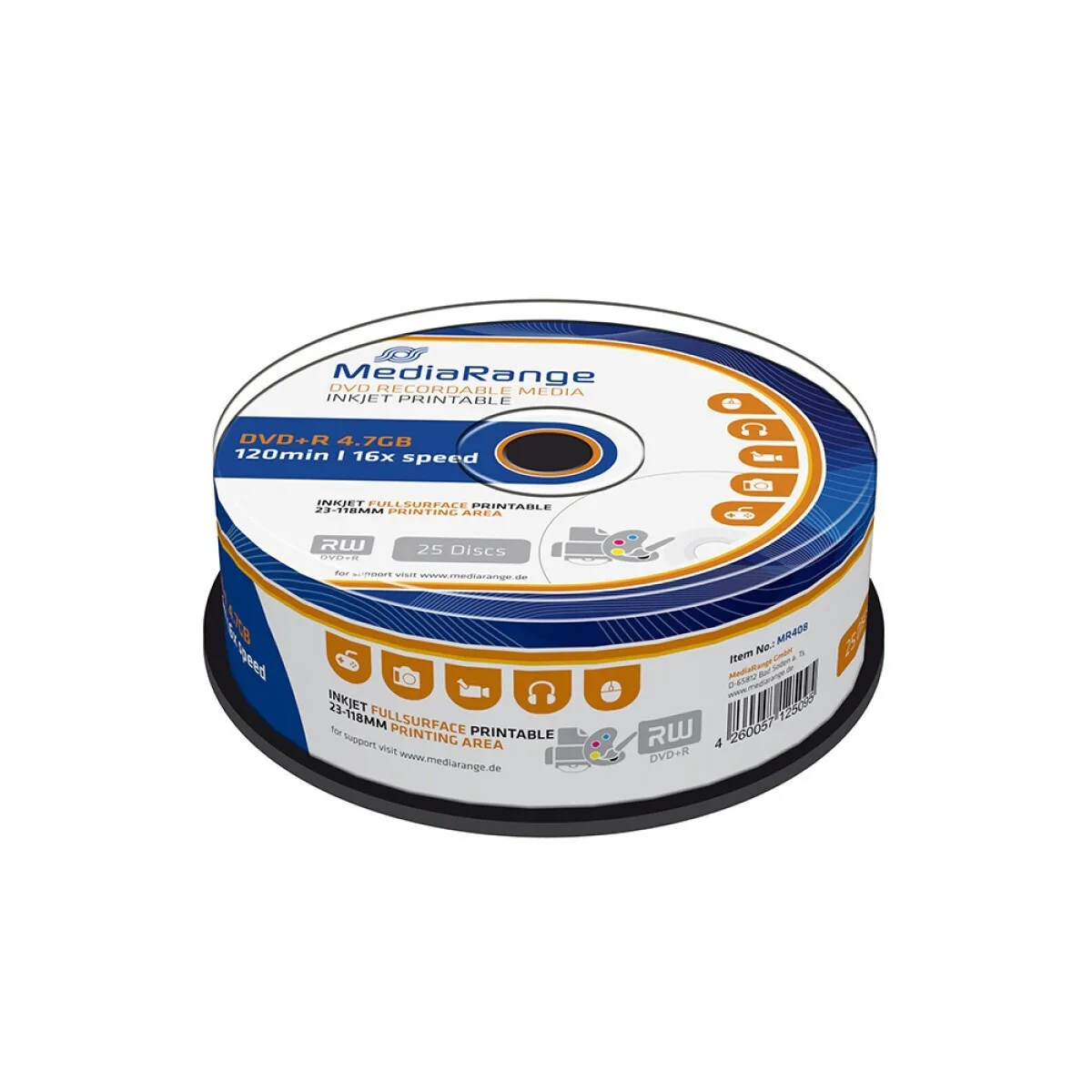 MediaRange Εγγράψιμα DVD+R 16x 4.7GB Cake Box 25τμχ MR408 MediaRange Εγγράψιμα DVD+R 16x 4.7GB Cake Box 25τμχ MR408 - Image 1