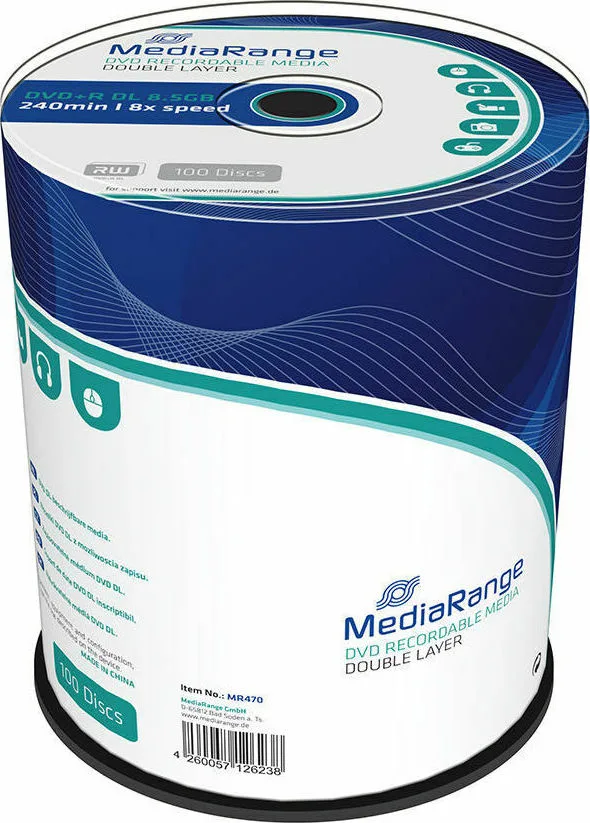 MediaRange Εγγράψιμα DVD+R 8x Dual Layer 8.5GB Cake Box 100τμχ (MR470) MediaRange Εγγράψιμα DVD+R 8x Dual Layer 8.5GB Cake Box 100τμχ (MR470) - Image 1