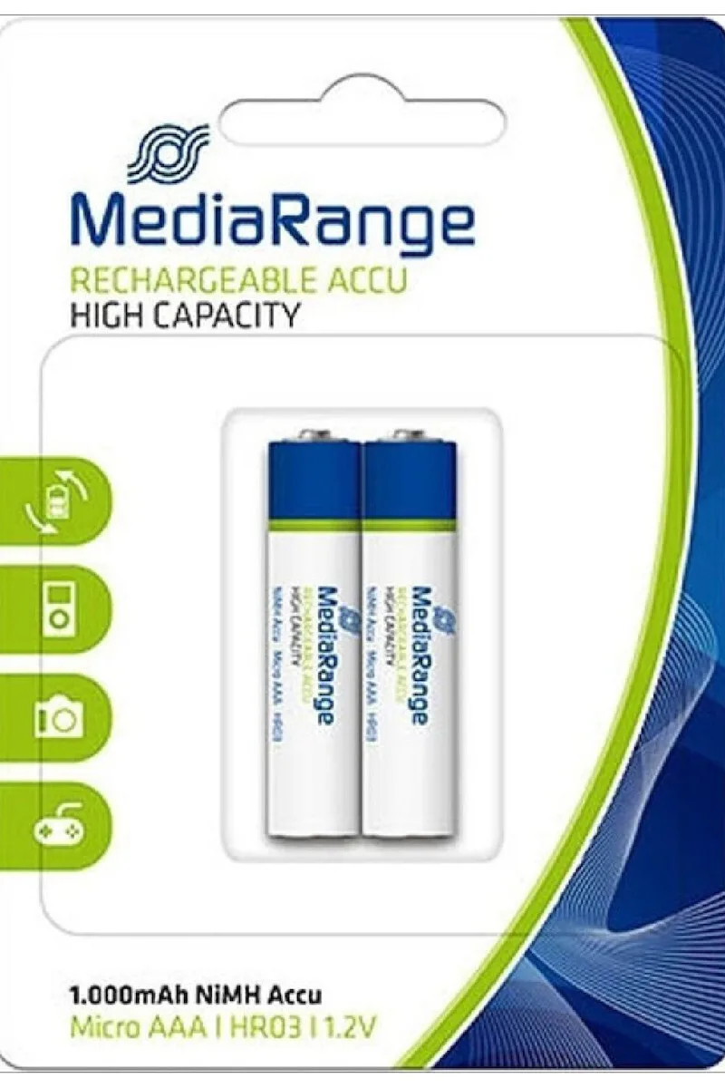MediaRange Επαναφορτιζόμενες Μπαταρίες AAA Ni-MH 1000mAh 1.2V 2τμχ MediaRange Επαναφορτιζόμενες Μπαταρίες AAA Ni-MH 1000mAh 1.2V 2τμχ - Image 1