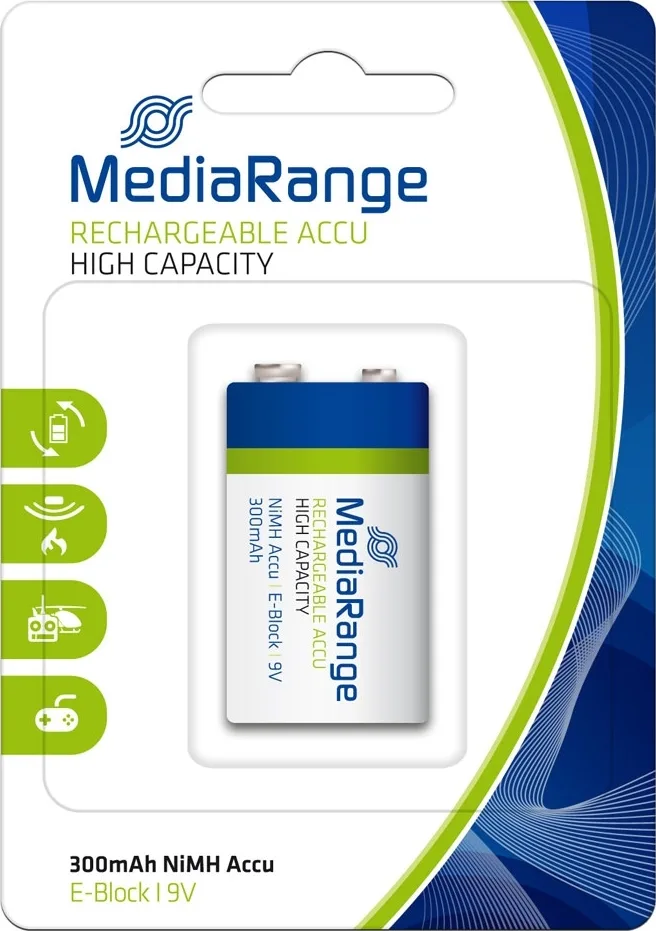 MediaRange Επαναφορτιζόμενη Μπαταρία 9V Ni-MH 300mAh 1τμχ MediaRange Επαναφορτιζόμενη Μπαταρία 9V Ni-MH 300mAh 1τμχ - Image 1