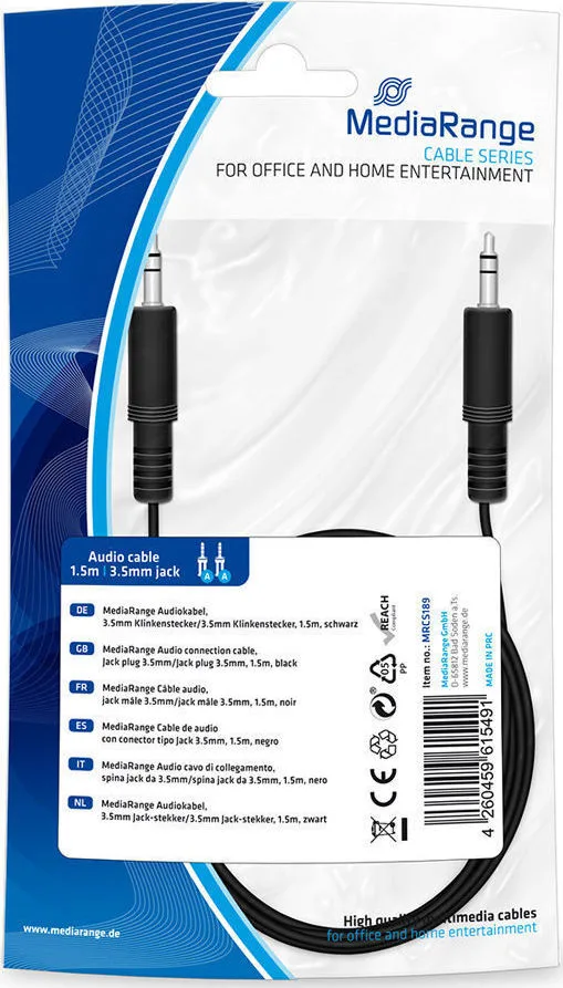 MediaRange Καλώδιο Ήχου 3.5mm male - 3.5mm male Μαύρο 1.5m MRCS189 MediaRange Καλώδιο Ήχου 3.5mm male - 3.5mm male Μαύρο 1.5m MRCS189 - Image 1