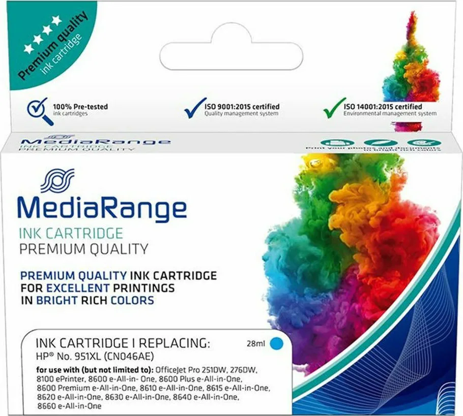 MediaRange Συμβατό Μελάνι Εκτυπωτή InkJet HP 951XL CN046AE 1500 Σελίδων 28ml Κυανό MediaRange Συμβατό Μελάνι Εκτυπωτή InkJet HP 951XL CN046AE 1500 Σελίδων 28ml Κυανό - Image 1
