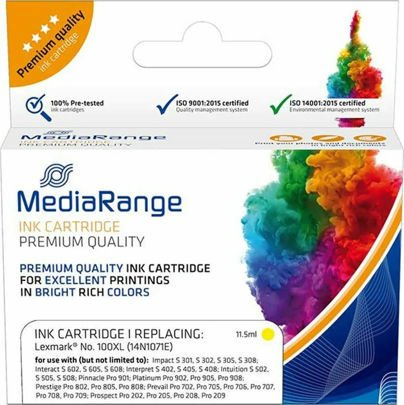 MediaRange Συμβατό Μελάνι Εκτυπωτή InkJet Lexmark 100XL 14N1071E 510 Σελίδων 11.5ml Κίτρινο MediaRange Συμβατό Μελάνι Εκτυπωτή InkJet Lexmark 100XL 14N1071E 510 Σελίδων 11.5ml Κίτρινο - Image 1