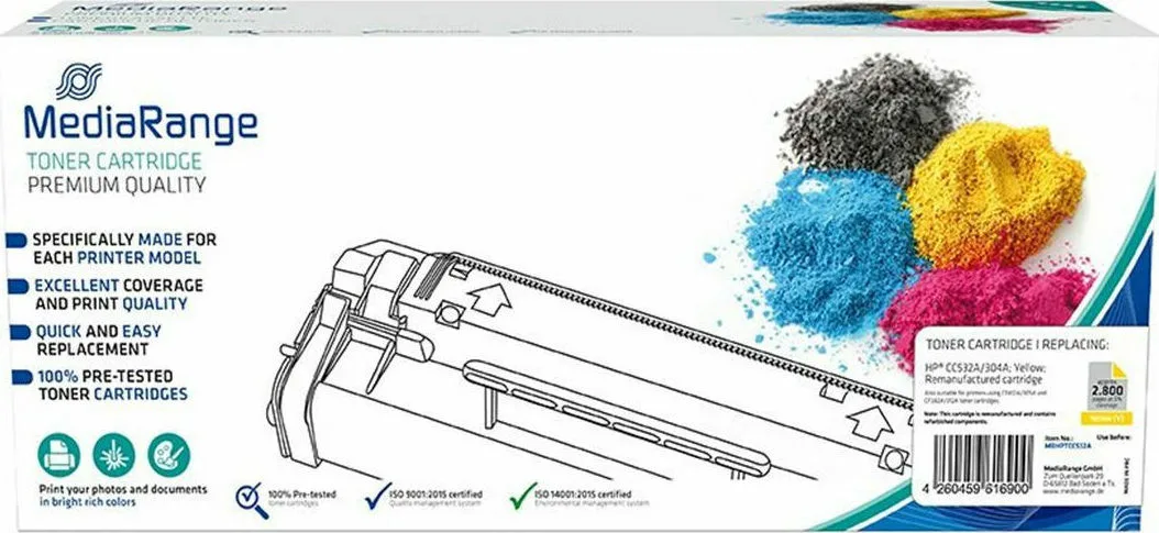 MediaRange Συμβατό Toner για Laser Εκτυπωτή HP 304A CC532A 2800 Σελίδων Κίτρινο MediaRange Συμβατό Toner για Laser Εκτυπωτή HP 304A CC532A 2800 Σελίδων Κίτρινο - Image 1