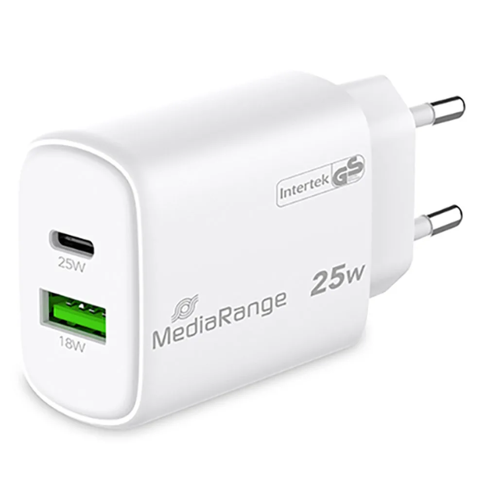 MediaRange Φορτιστής Χωρίς Καλώδιο GaN με Θύρα USB-A και Θύρα USB-C 25W Power Delivery Λευκός (MRMA112-2) MediaRange Φορτιστής Χωρίς Καλώδιο GaN με Θύρα USB-A και Θύρα USB-C 25W Power Delivery Λευκός (MRMA112-2) - Image 1