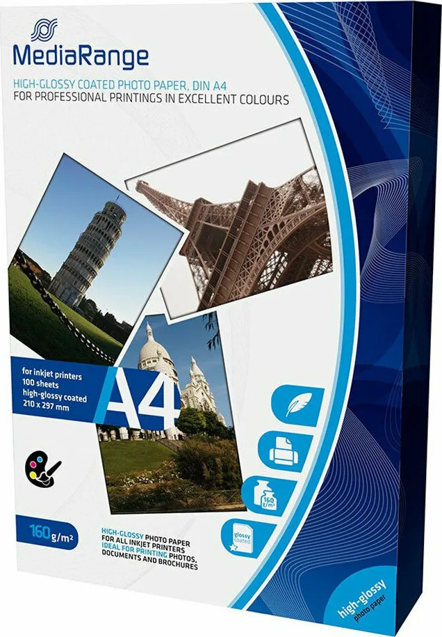 MediaRange Φωτογραφικό Χαρτί High Glossy A4 (21x30) 160gr/m² για Εκτυπωτές Inkjet 100 Φύλλα (MRINK105) MediaRange Φωτογραφικό Χαρτί High Glossy A4 (21x30) 160gr/m² για Εκτυπωτές Inkjet 100 Φύλλα (MRINK105) - Image 1
