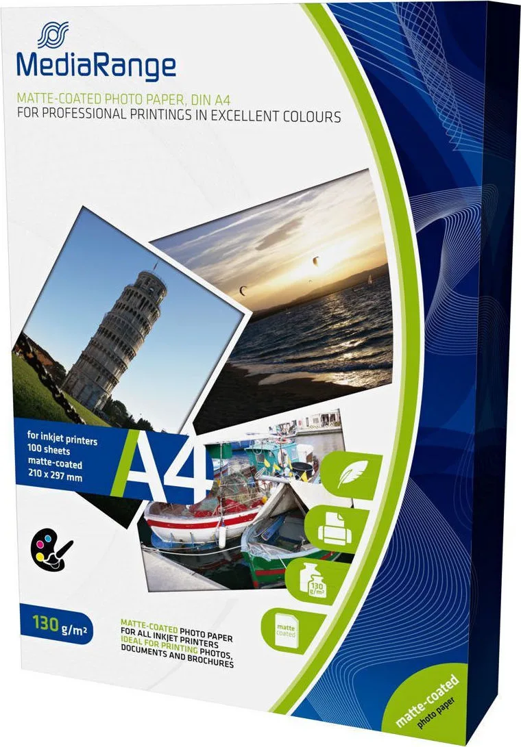 MediaRange Φωτογραφικό Χαρτί Matte A4 (21x30) 130gr/m² για Εκτυπωτές Inkjet 100 Φύλλα (MRINK101) MediaRange Φωτογραφικό Χαρτί Matte A4 (21x30) 130gr/m² για Εκτυπωτές Inkjet 100 Φύλλα (MRINK101) - Image 1
