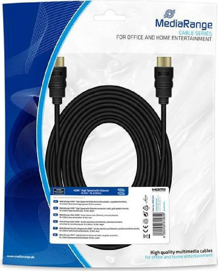 MediaRange HDMI 1.4 High Speed 1080p 120Hz Cable HDMI male - HDMI male 10m Μαύρο MRCS212 MediaRange HDMI 1.4 High Speed 1080p 120Hz Cable HDMI male - HDMI male 10m Μαύρο MRCS212 - Image 1