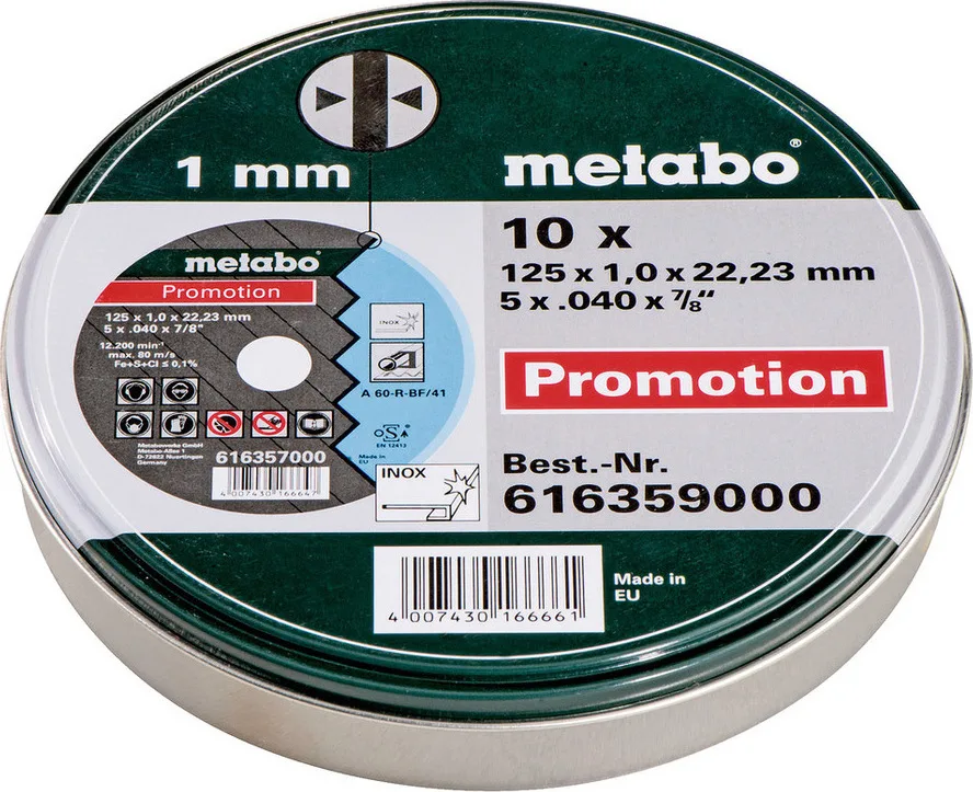 Metabo Δίσκοι Κοπής Inox 125x1.00mm Δίσκος Κοπής Μετάλλου 125mm 10τμχ 616359000 Metabo Δίσκοι Κοπής Inox 125x1.00mm Δίσκος Κοπής Μετάλλου 125mm 10τμχ 616359000 - Image 1
