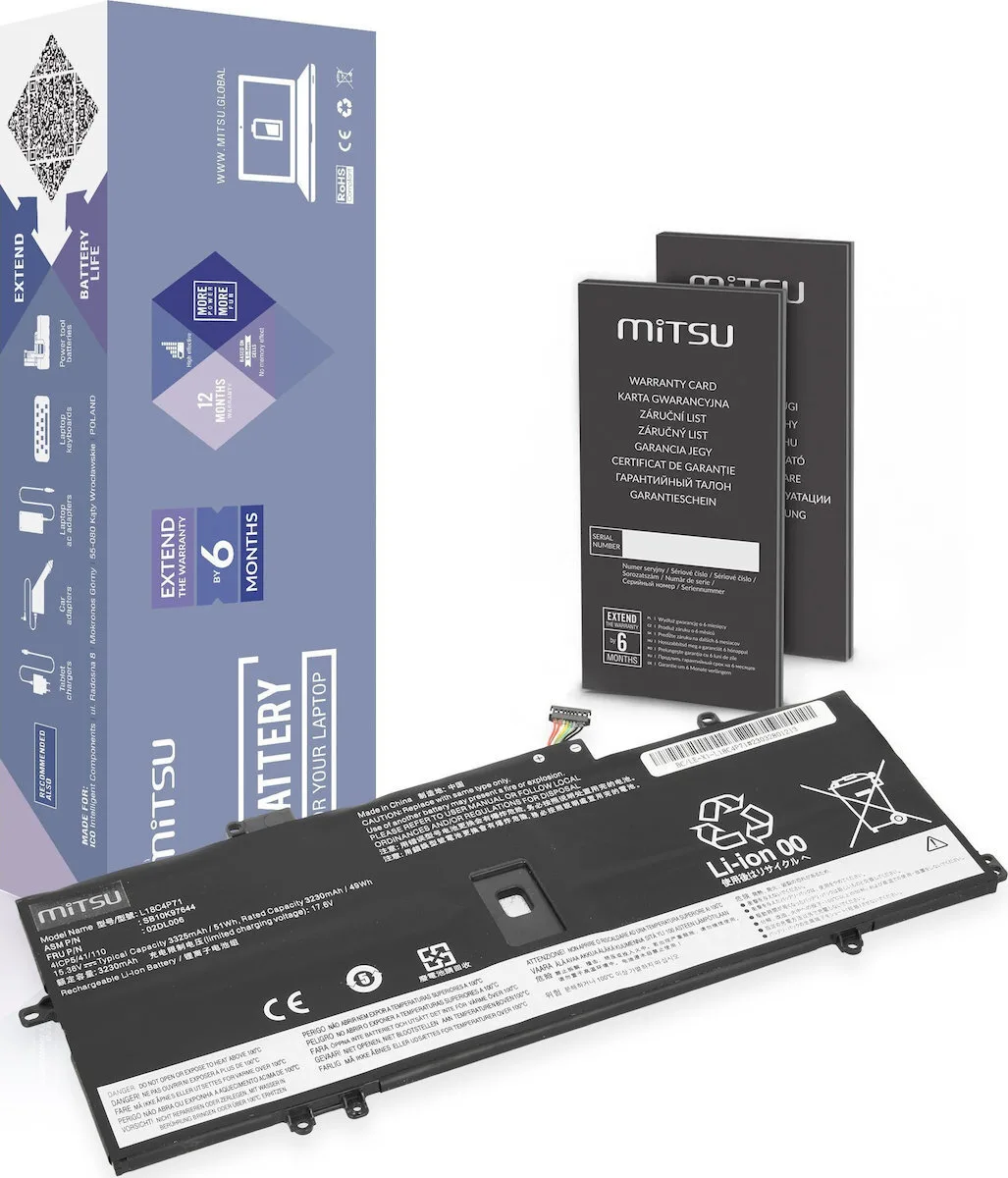 Mitsu Συμβατή Μπαταρία για Lenovo ThinkPad / Yoga Lenovo ThinkPad X1 Yoga 4, 5, Carbon 7, 8 με 3325mAh Mitsu Συμβατή Μπαταρία για Lenovo ThinkPad / Yoga Lenovo ThinkPad X1 Yoga 4, 5, Carbon 7, 8 με 3325mAh - Image 1