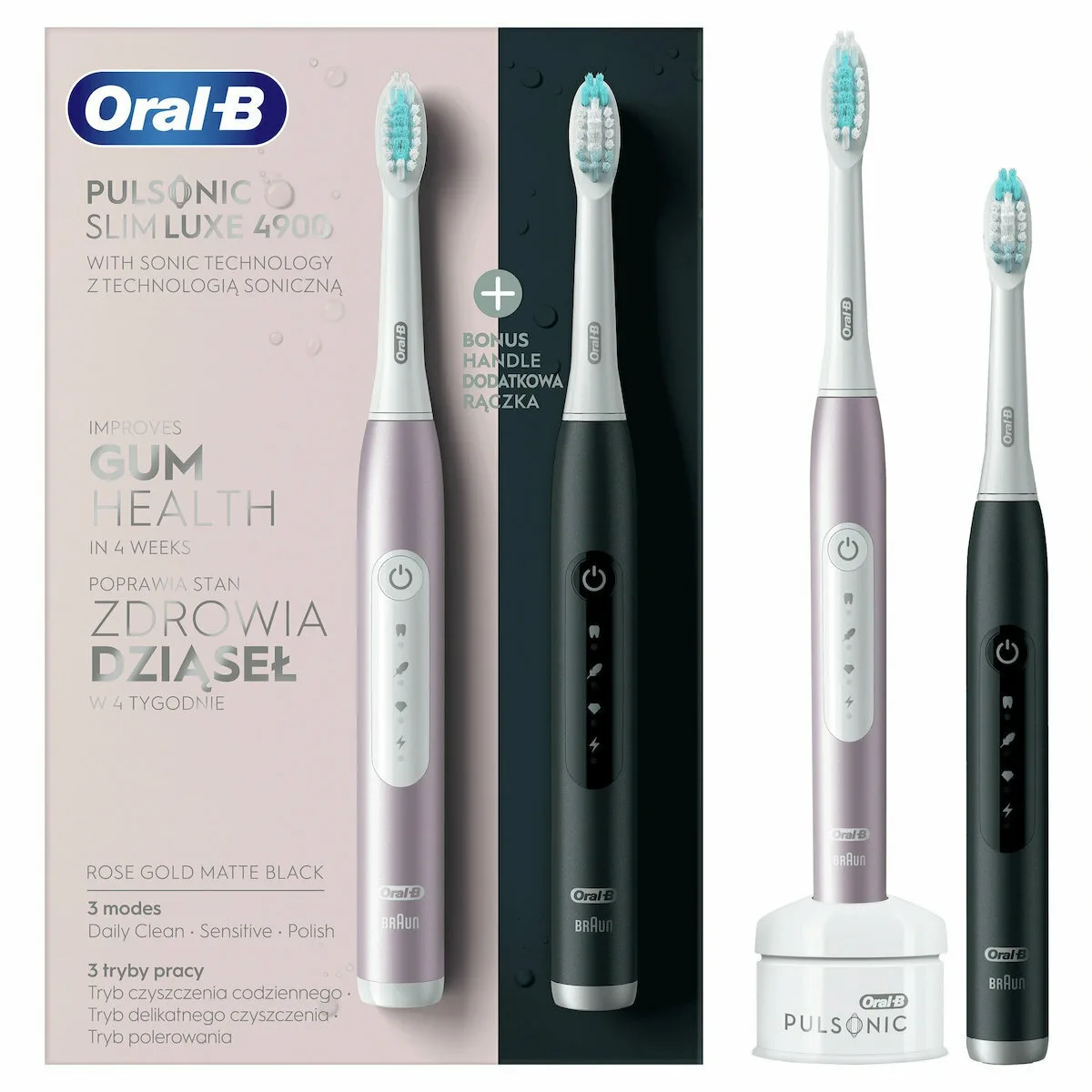 Oral-B Pulsonic Slim Luxe 4900 Twin Pack Ηλεκτρική Οδοντόβουρτσα με Χρονομετρητή Rose Gold / Matte Black Διπλή Συσκευασία Oral-B Pulsonic Slim Luxe 4900 Twin Pack Ηλεκτρική Οδοντόβουρτσα με Χρονομετρητή Rose Gold / Matte Black Διπλή Συσκευασία - Image 1