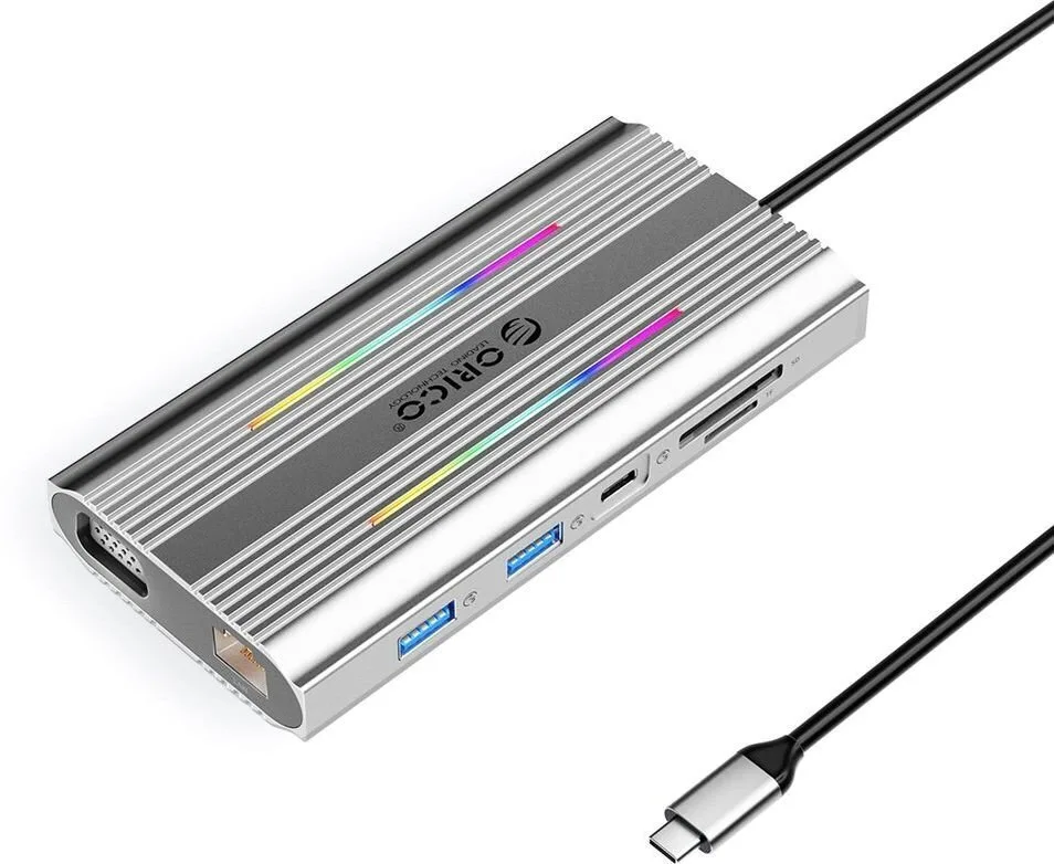 Orico XCR 12in1 RGB USB-C Docking Station με HDMI 4K PD Ethernet Ασημί Orico XCR 12in1 RGB USB-C Docking Station με HDMI 4K PD Ethernet Ασημί - Image 1