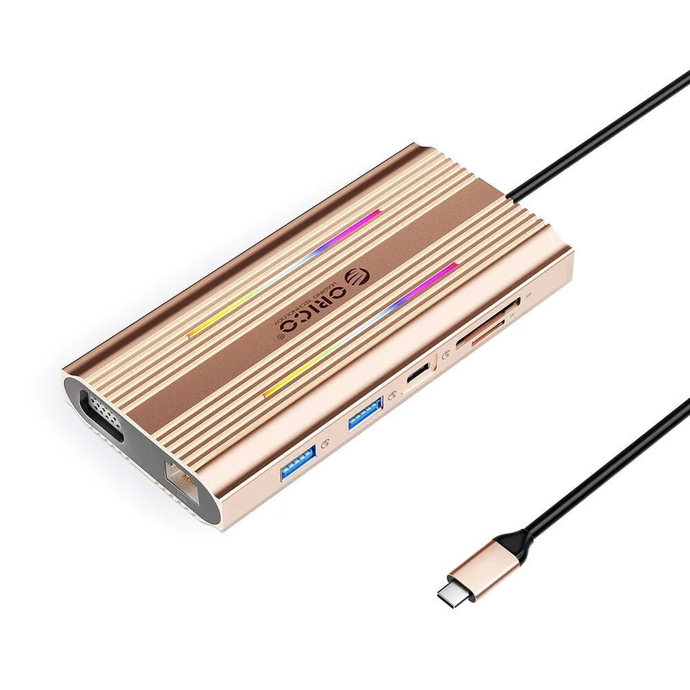 Orico XDR 12in1 RGB USB-C Docking Station με HDMI 4K PD Ethernet Ροζ Χρυσό Orico XDR 12in1 RGB USB-C Docking Station με HDMI 4K PD Ethernet Ροζ Χρυσό - Image 1
