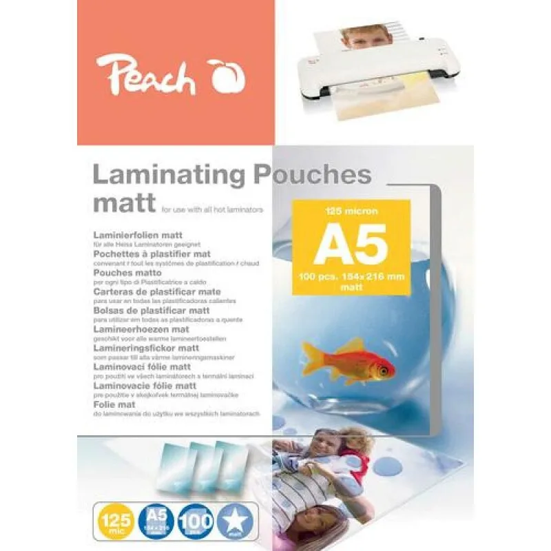Peach Ζελατίνες Πλαστικοποίησης Ματ A5 125 microns 100τμχ Peach Ζελατίνες Πλαστικοποίησης Ματ A5 125 microns 100τμχ - Image 1