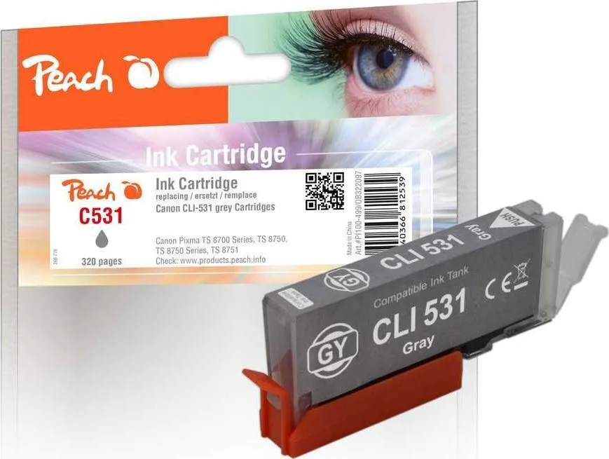Peach Συμβατό Μελάνι Εκτυπωτή InkJet Canon CLI-531, 6119B001 12.5ml Γκρι 1τμχ Peach Συμβατό Μελάνι Εκτυπωτή InkJet Canon CLI-531, 6119B001 12.5ml Γκρι 1τμχ - Image 1