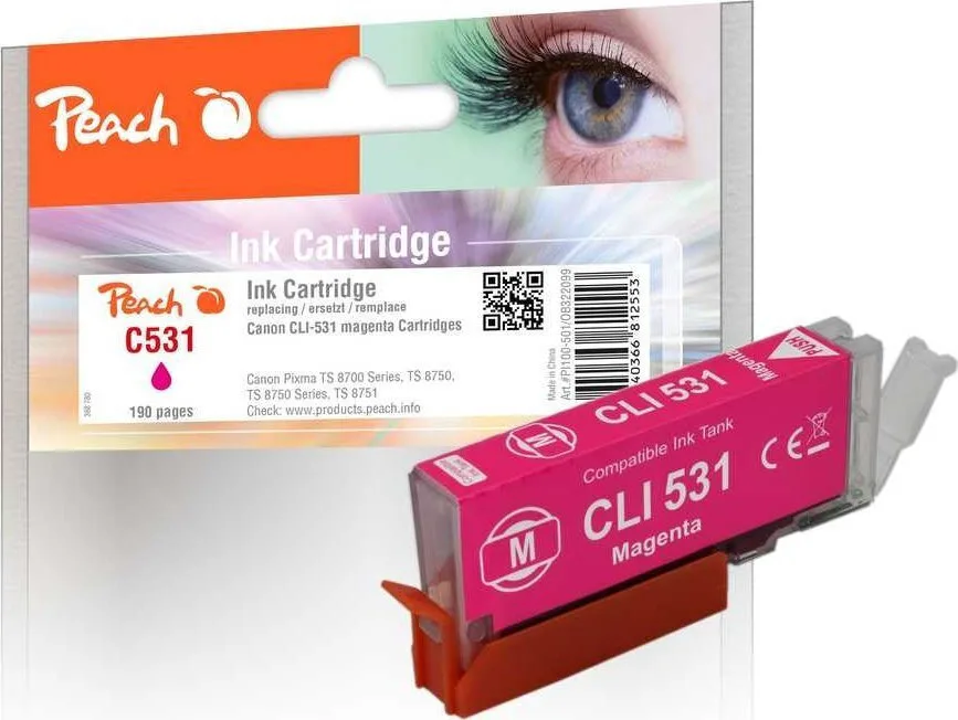 Peach Συμβατό Μελάνι Εκτυπωτή InkJet Canon CLI-531 6121B002 12.5ml Ματζέντα 1τμχ Peach Συμβατό Μελάνι Εκτυπωτή InkJet Canon CLI-531 6121B002 12.5ml Ματζέντα 1τμχ - Image 1